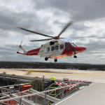 St Georges Hospital London fall arrest netting on Helipad with helicopter