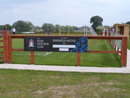 Sandbach United Football club netting to keep the footballs from leaving the ground and going onto the adjacent roads.